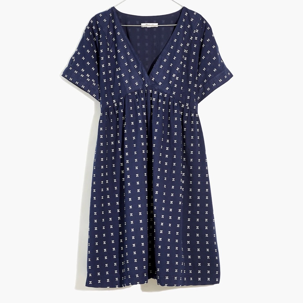 Madewell V-Neck Dolman-Sleeve Mini Dress in Textured Dot